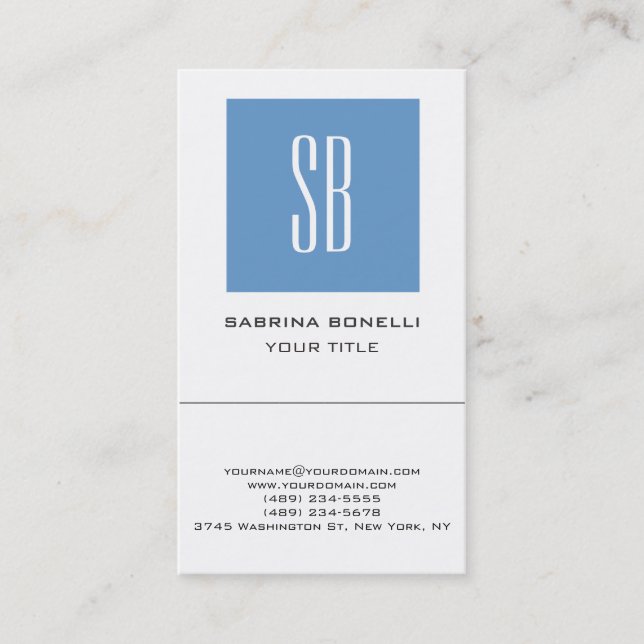 Chic Monogram Blue White Cute Business Card (Front)