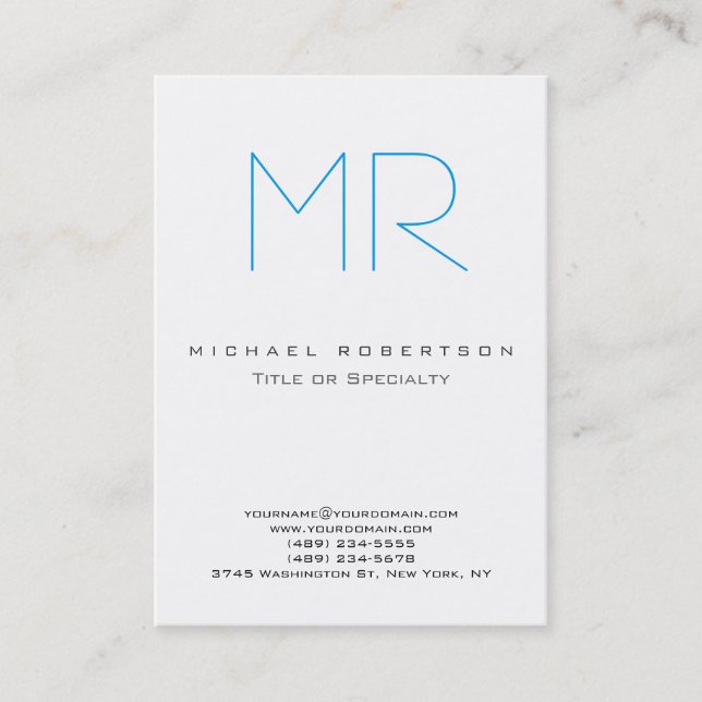 Chic Monogram Blue White Cute Business Card (Front)