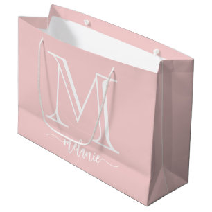Chic Monogram Blush Pink White Large Gift Bag
