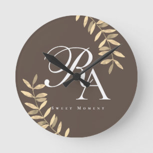 Chic Monogram Brown Round Clock