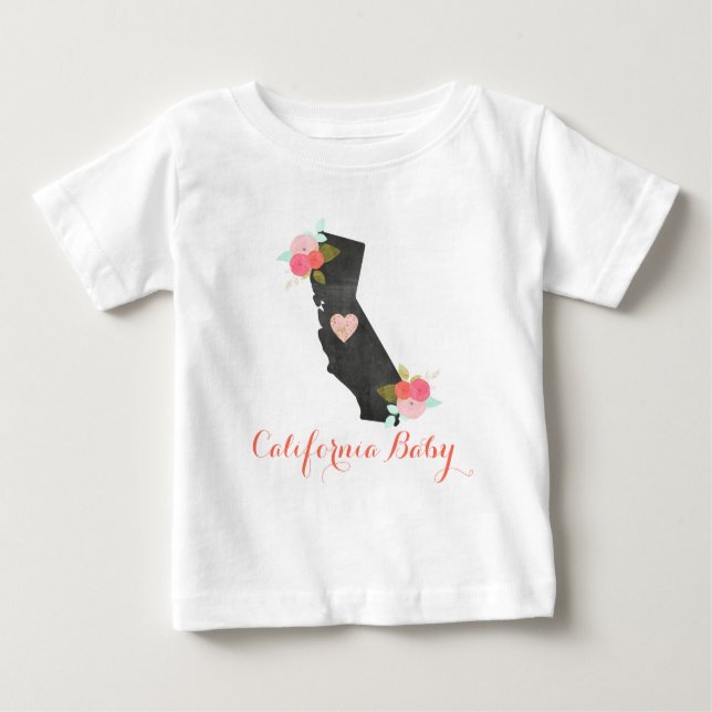 Chic Monogram California State & Heart Baby Girl Baby T-Shirt (Front)
