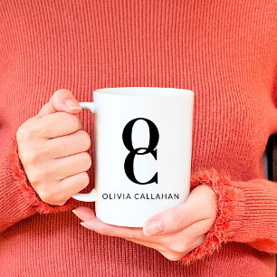 Chic Monogram Classic Elegant Minimal Black White Coffee Mug