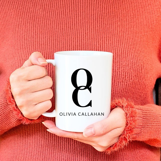 Chic Monogram Classic Elegant Minimal Black White Coffee Mug (Creator Uploaded)