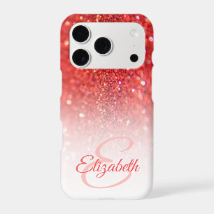 Chic Monogram Coral Glitter Ombre First Name