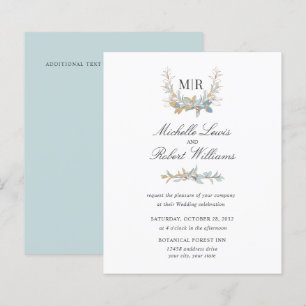 Chic Monogram Crest Gold and blue floral Wedding