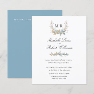 Chic Monogram Crest Gold and blue floral Wedding