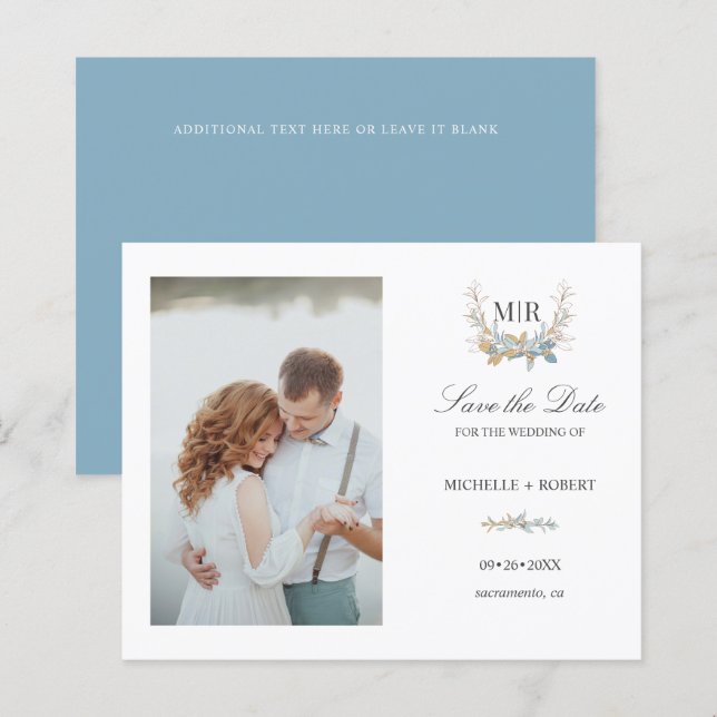 Chic Monogram Crest  Photo Wedding SAVE THE DATE (Front/Back)