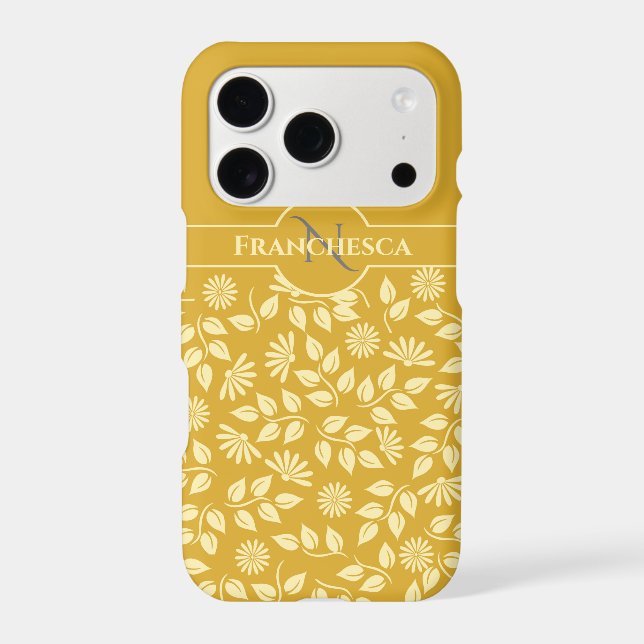 Chic Monogram Custom Name Leaves Daisies Gold (Back)