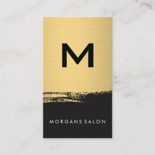 Chic Monogram Faux Metallic Gold Brushed Black Business Card
