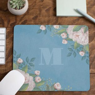 Chic Monogram Floral Elegant Vintage Rose Stylish Mouse Pad