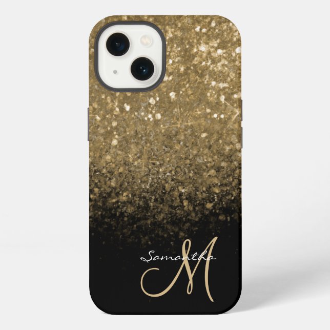 Chic Monogram Gold Glitter & Black  iPhone Case (Back)