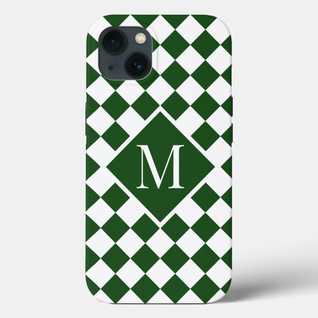 Chic Monogram Green White Chequered Pattern Case-Mate iPhone Case (Back)