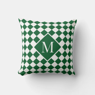 Chic Monogram Green White Chequered Pattern Cushion