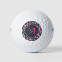 Chic Monogram Hot Pink Grey Leopard Print Pattern
