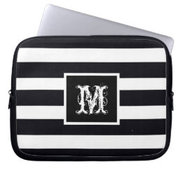 Chic Monogram Initial Classic Modern Cool B & W Laptop Sleeve
