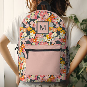 Chic Monogram Initial Floral Pink Backpack