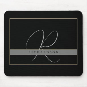Chic Monogram Initial Name Charcoal Gray Black Mouse Pad