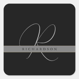 Chic Monogram Initial Name Charcoal Grey Black Square Sticker