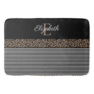 Chic Monogram Leopard Print Bath Mat