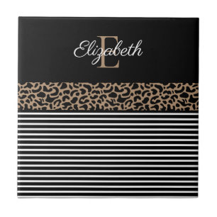 Chic Monogram Leopard Print Ceramic Tile