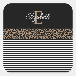 Chic Monogram Leopard Print Square Sticker