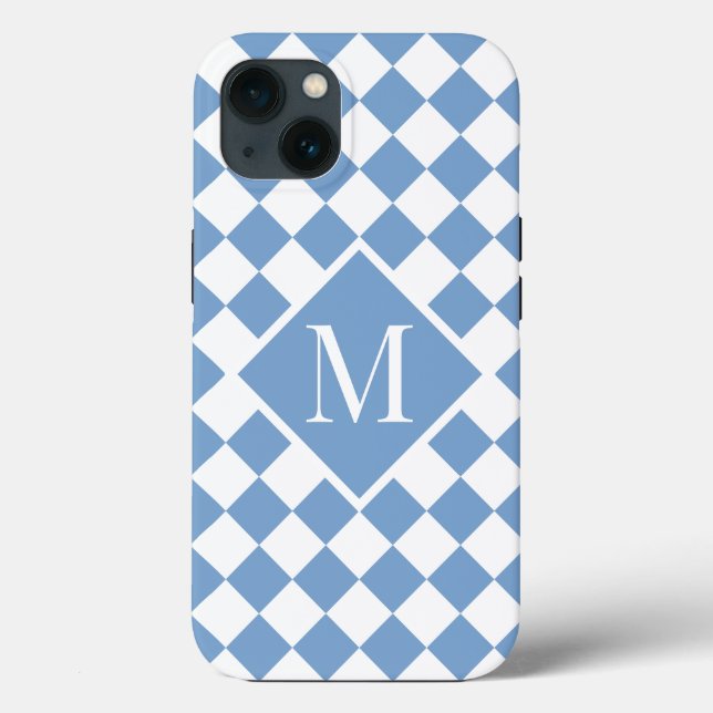 Chic Monogram Light Blue White Chequered Pattern Case-Mate iPhone Case (Back)