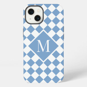 Chic Monogram Light Blue White Chequered Pattern iPhone 13 Case