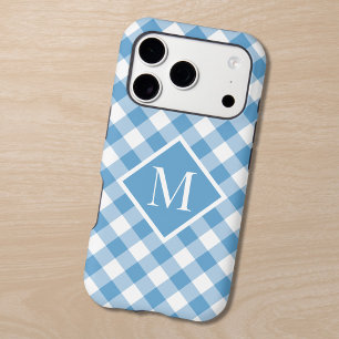 Chic Monogram Light Blue White Gingham Check
