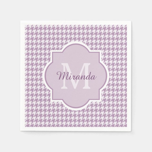 Chic Monogram Light Purple Houndstooth With Name Napkin (Front)