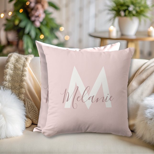chic Monogram Minimalist modern blush pink  Cushion (Creator Uploaded)