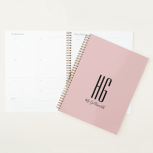 Chic Monogram Name Modern Dusty Blush Pink Planner