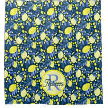 Chic Monogram Name Rustic Citrus Lemons Blue Leaf
