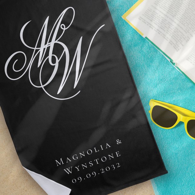 Chic Monogram Newlyweds Beach Towel (Creator Uploaded)