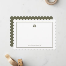 Chic Monogram Olive Green Two Border Scalloped