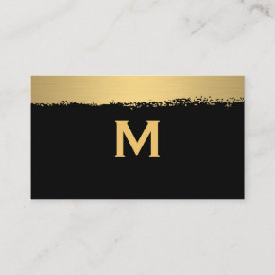 Chic Monogram on Black/Gold Brushed Business Card