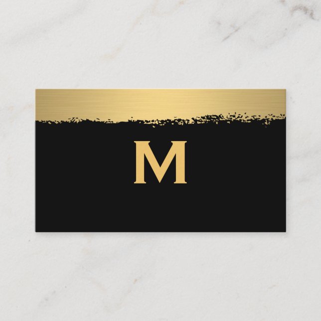 Chic Monogram on Black/Gold Brushed Business Card (Front)