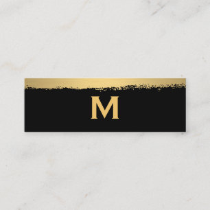 Chic Monogram on Black/Gold Brushed Mini Business Card