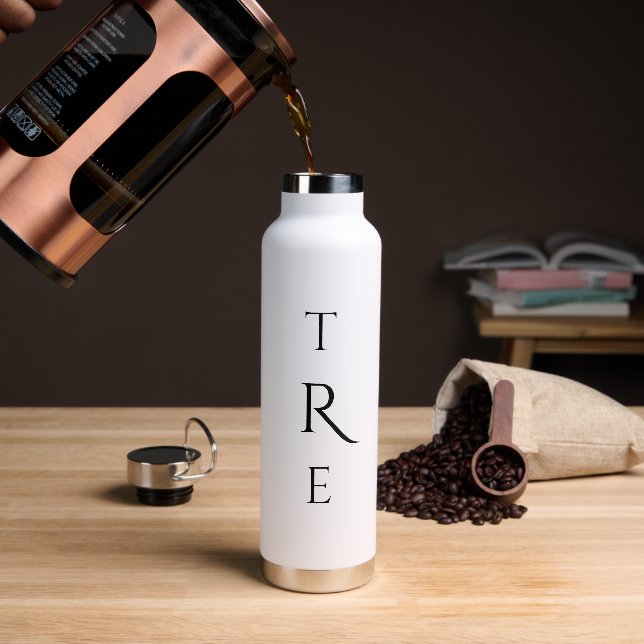 Chic Monogram on White Water Bottle (Coffee)