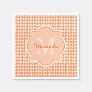 Chic Monogram Orange Houndstooth With Name Napkin
