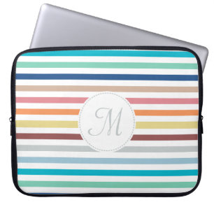 Chic Monogram Pastel Rainbow Horizontal Stripes Laptop Sleeve