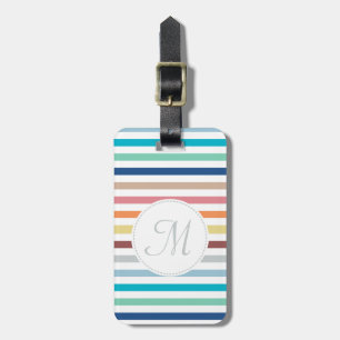 Chic Monogram Pastel Rainbow Horizontal Stripes Luggage Tag