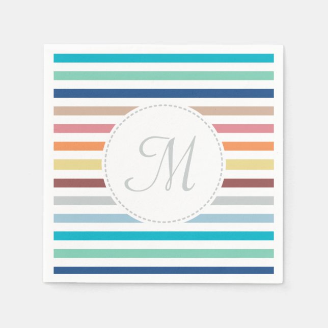 Chic Monogram Pastel Rainbow Horizontal Stripes Napkin (Front)