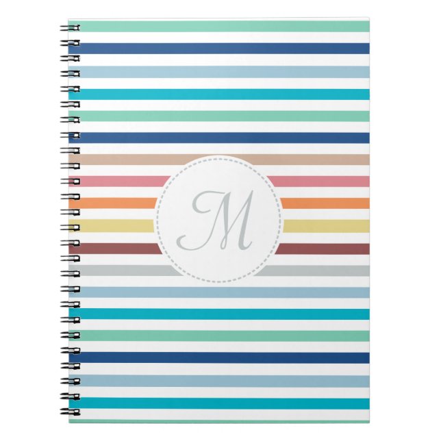 Chic Monogram Pastel Rainbow Horizontal Stripes Notebook (Front)