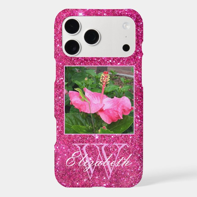 Chic Monogram Pink Glitter Custom Photo (Back)