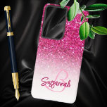 Chic Monogram Pink Glitter Ombre First Name Samsung Galaxy Case<br><div class="desc">This chic ombre design features a pink faux glitter background with custom name and initial letter monogram. Personalise the case in the text fields with a name and initial,  remove both or one or edit using the designs tool  to select a font style,  size,  and colour you like.</div>