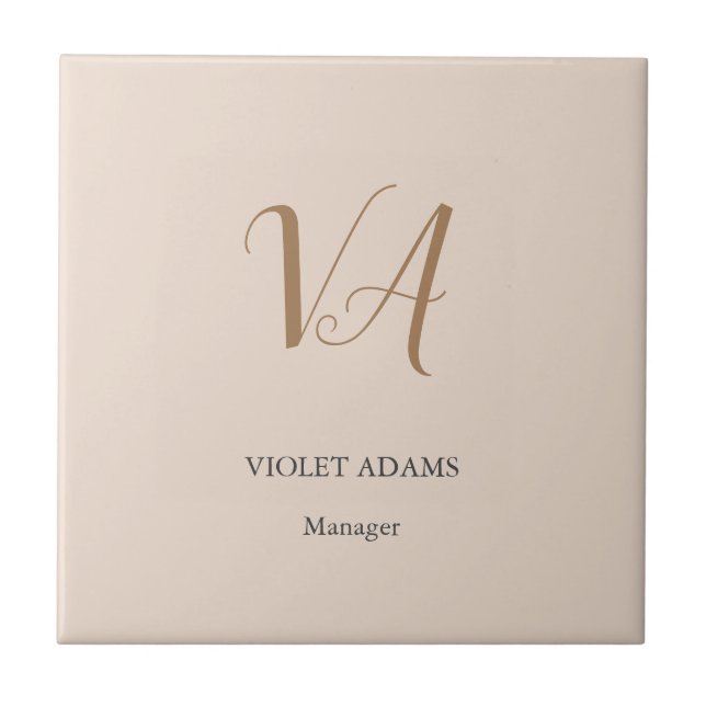 Chic monogram professional plain minimalist ceramic tile (Front)