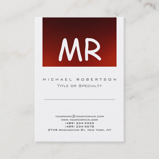 Chic Monogram Red White Cute Business Card (Front)
