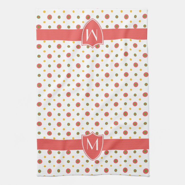 Chic Monogram Red White Polka Dots Kitchen Towel (Vertical)