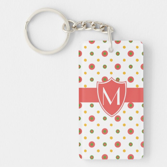 Chic Monogram Red White Polkas Acrylic Keychain (Front)
