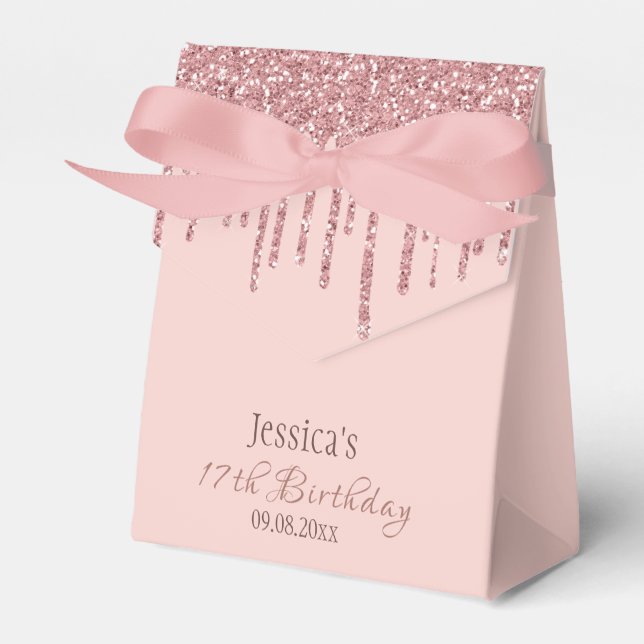 Chic Monogram Rose Gold Glitter Drips Favour Box (Front Side)